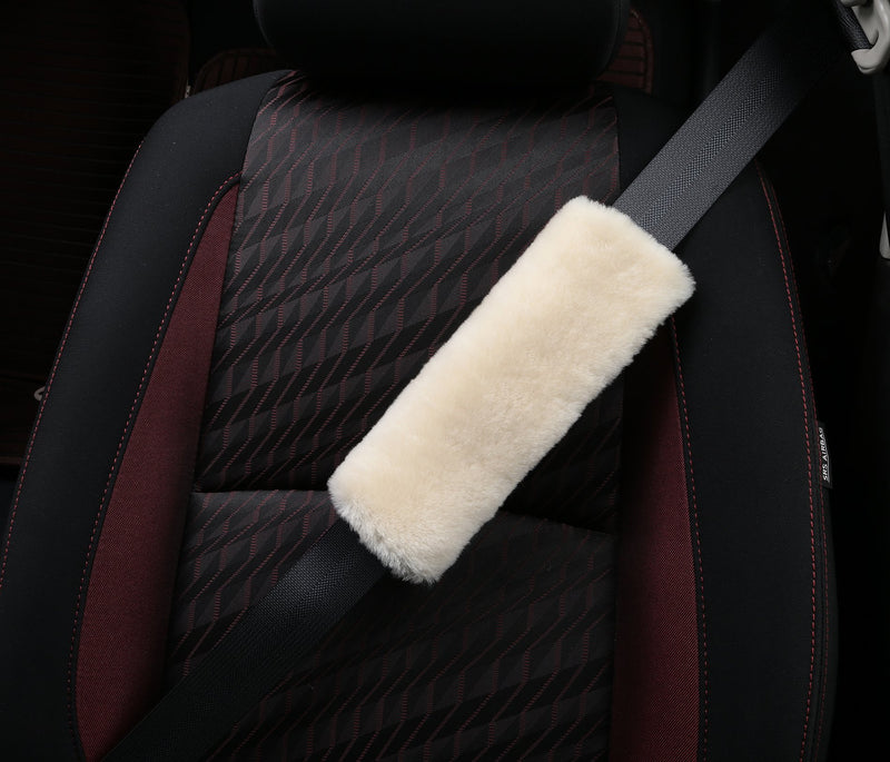 Andalus Authentic Sheepskin Car Seat Belt Cover, 2 Pack, Soft Shoulder Pads (Pearl) Pearl - LeoForward Australia