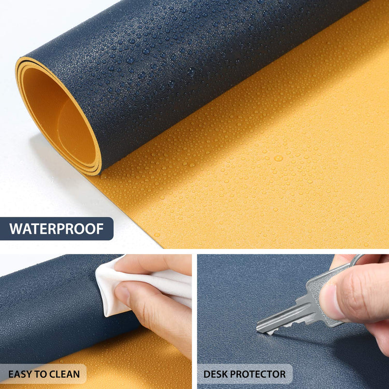 AFRITEE Desk Pad Protector Mat - Dual Side PU Leather Desk Mat Large Mouse Pad Waterproof Desk Organizers Office Home Table Decor Gaming Writing Mat Smooth (Navy Blue/Yellow, 31.5" x 15.7") Navy Blue/Yellow 31.5" x 15.7" - LeoForward Australia