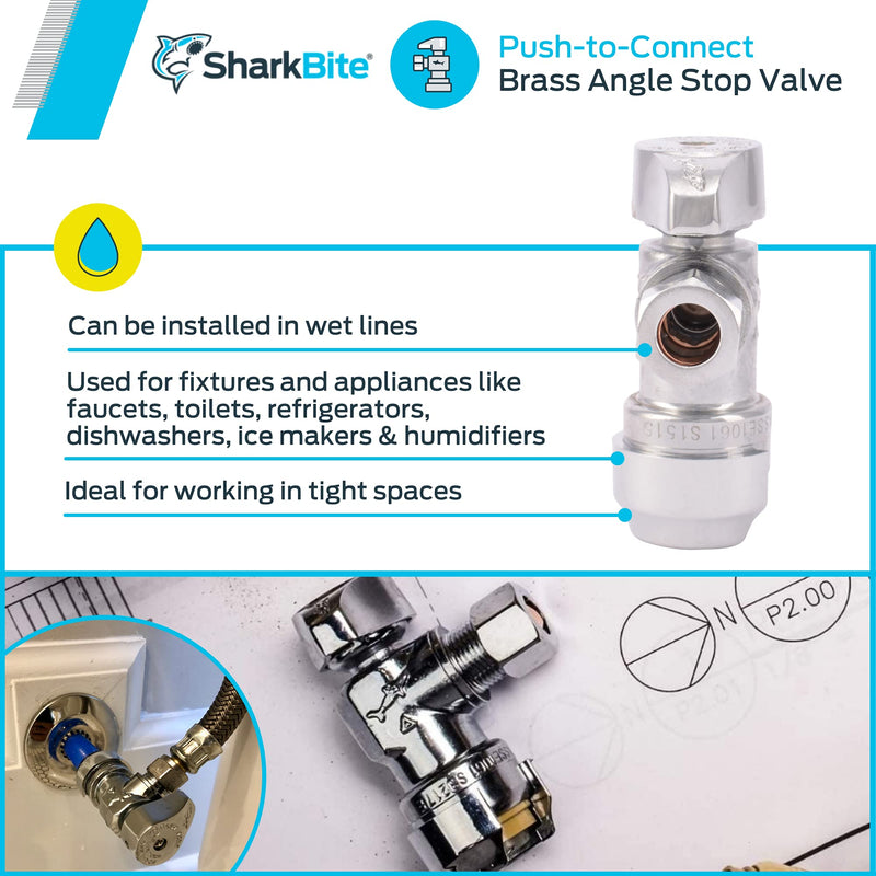  [AUSTRALIA] - SharkBite 23036-0000LF Compression Angle Stop Valve, 1/2 Inch x 3/8 Inch Push-to-Connect, PEX, Copper, CPVC, PE-RT