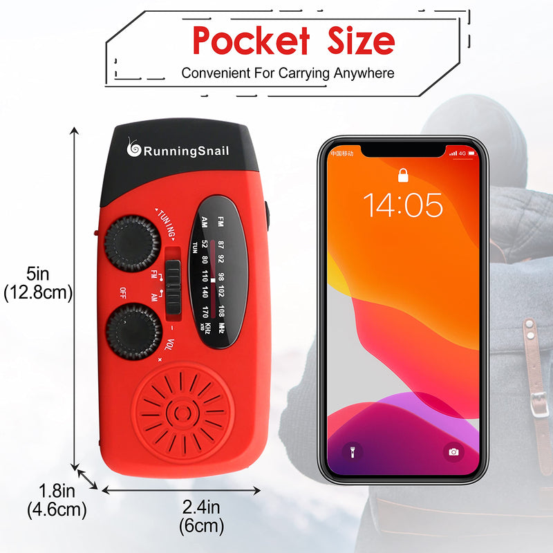  [AUSTRALIA] - RunningSnail Emergency Hand Crank Radio With LED Flashlight For Emergency, AM/FM NOAA Portable Weather Radio With 2000mAh Power Bank Phone Charger, USB Charged & Solar Power For Camping, Emergency Red