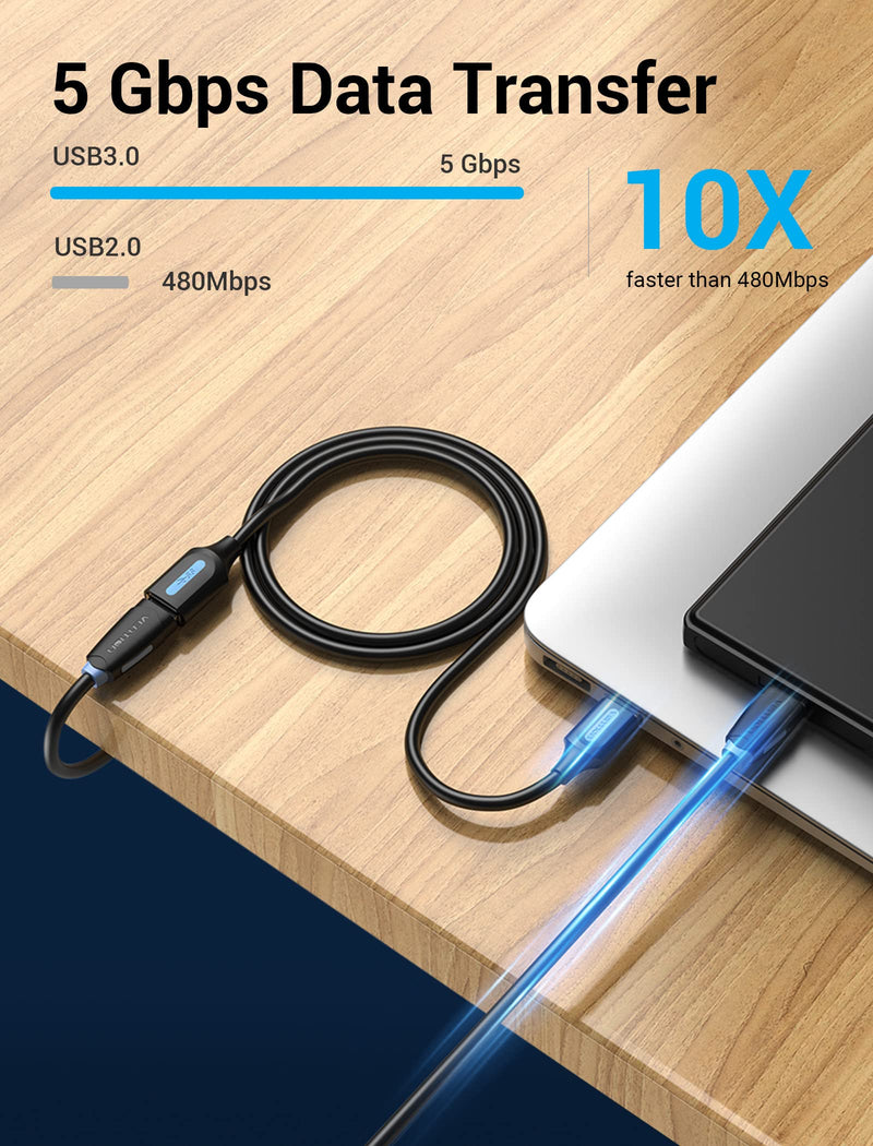  [AUSTRALIA] - USB Extension Cable 6FT, VENTION Type A Male to Female USB 3.0 Extension Cable Cord Fast Data Transfer Extender Cable Compatible with Printer, USB Keyboard, Flash Drive, Hard Drive, Mouse