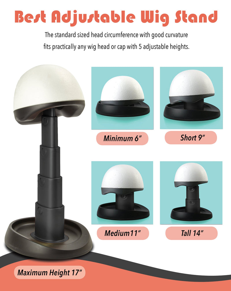 Adjustable Wig Head for Travel and Salon - Black Stand, Styrofoam Head, Collapsible Compact Stand Expands for Long and Short Wigs - by Adolfo Design - LeoForward Australia