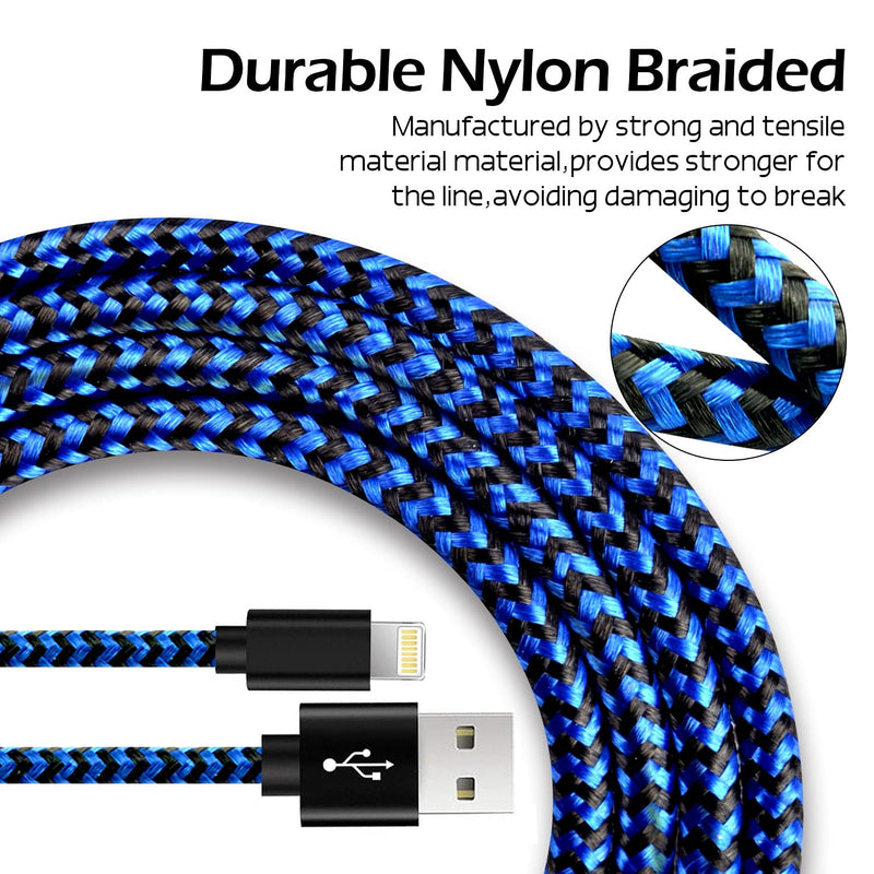  [AUSTRALIA] - CUGUNU iPhone Charger, 5 Pack 3/3/6/6/10FT Apple MFi Certified USB Lightning Cable Nylon Braided Fast Charging Cord Compatible for iPhone 13/12/11/X/Max/8/7/6/6S/5/5S/SE/Plus/iPad - Black Blue