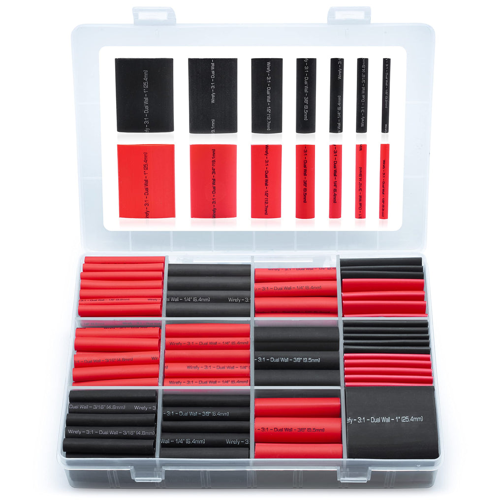  [AUSTRALIA] - Wirefy Heat Shrink Tubing Kit - 3:1 Ratio Adhesive Lined, Marine Grade Shrink Wrap - Automotive Industrial Heat-Shrink Tubing - Black, Red 200 PCS