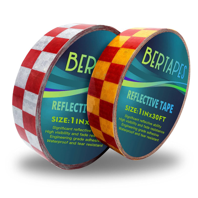  [AUSTRALIA] - Reflective Tape,Bike Reflective Tape，Safety Tape,Checkered 2rolls 1 in × 30 FT,High Viscosity, Waterproof, Fade Resistant,Durable,Reflector Conspicuity,Weather and Moisture Resistant Multi B(30FT+30FT)