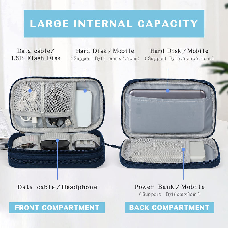  [AUSTRALIA] - FYY Electronic Organizer, Travel Cable Organizer Bag Pouch Electronic Accessories Carry Case Portable Waterproof Double Layers All-in-One Storage Bag for Cable, Cord, Charger, Phone, Earphone Navy Double Layer-S
