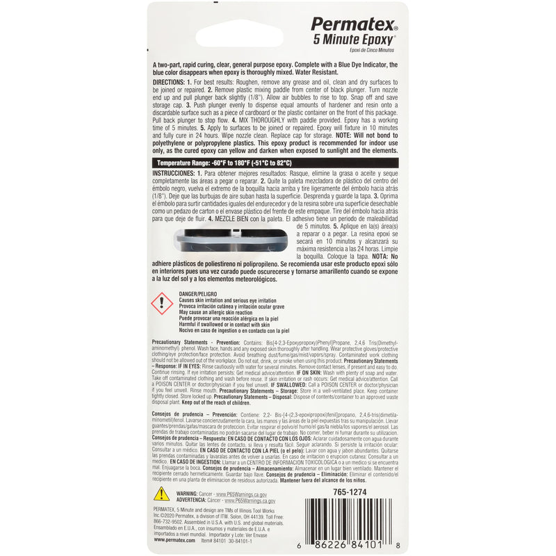  [AUSTRALIA] - Permatex 84101 PermaPoxy 5 Minute General Purpose Epoxy, 0.84 oz. Pack of 1 0.84 oz.