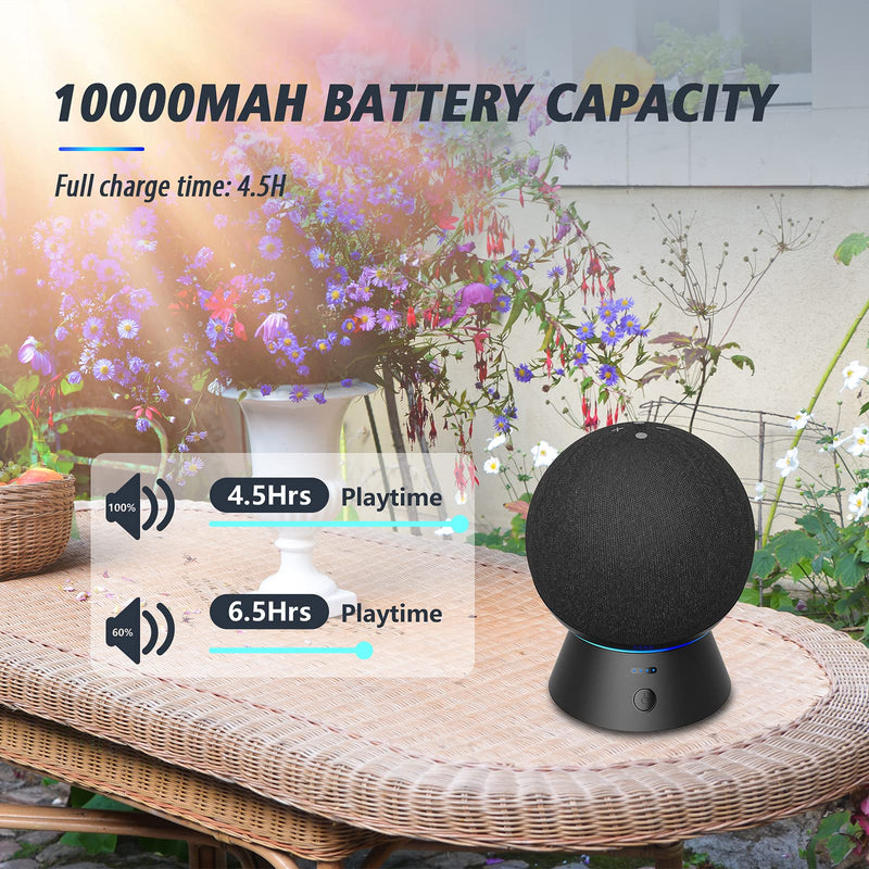  [AUSTRALIA] - Battery Base for Echo 4th Generation, Cirtek Portable Alexa Echo Battery Base for Echo 4th Gen,10000mAh,with 6.5 Hours Playtime,Indicator Light Can Be Turn Off (Not Include Echo 4th) Black