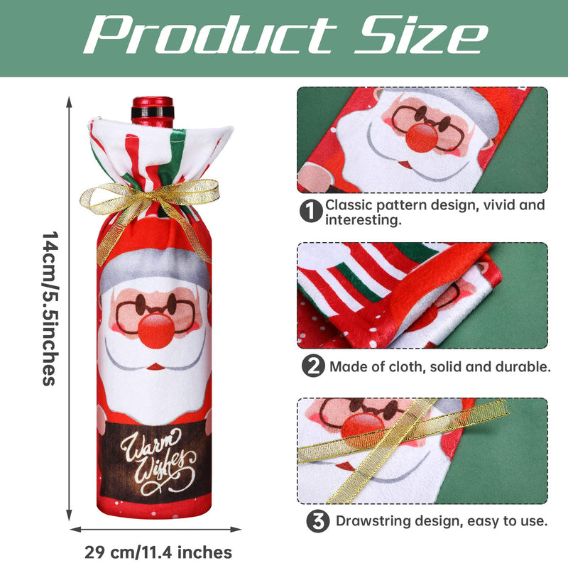  [AUSTRALIA] - 12 Pieces Christmas Wine Bottle Bags Wine Bottle Sweater Dress Christmas Wine Sleeve Burlap Santa Claus Bottle Covers Reindeer Drawstring Bottle Bags for Christmas Dining Table Decorations