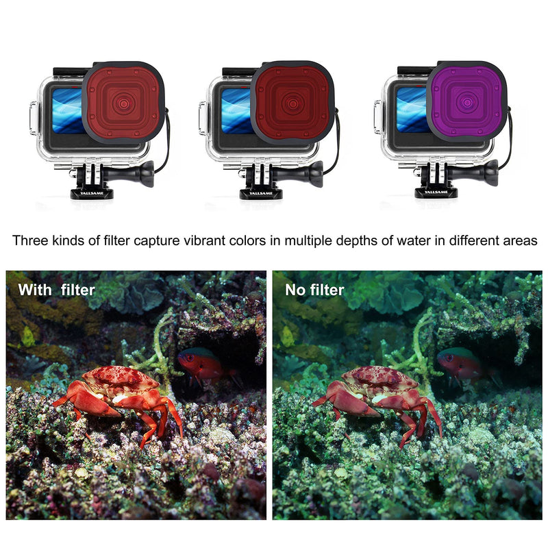  [AUSTRALIA] - YALLSAME Accessories Kit for GoPro Hero 10 9 Black with Waterproof Protective Housing Case, Support Deepest 196 ft / 60 m Underwater + 4 Lens Filters, Suitable for Diving / Scuba / Snorkel Waterproof Housing with Filters for Hero9 10
