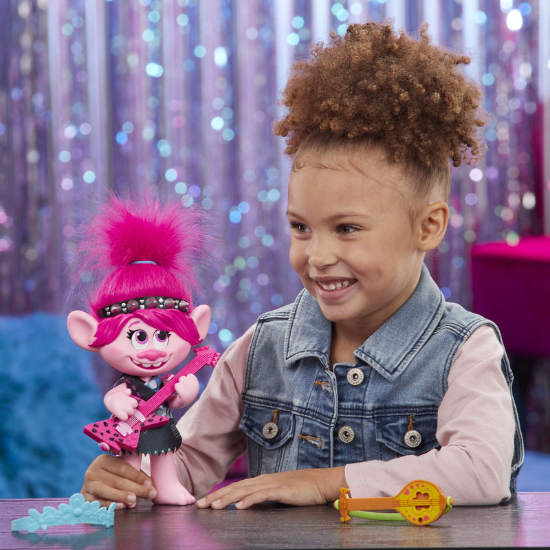 Trolls DreamWorks World Tour Pop-to-Rock Poppy Singing Doll with 2 Different Looks and Sounds, Toy Sings Just Want to Have Fun - LeoForward Australia