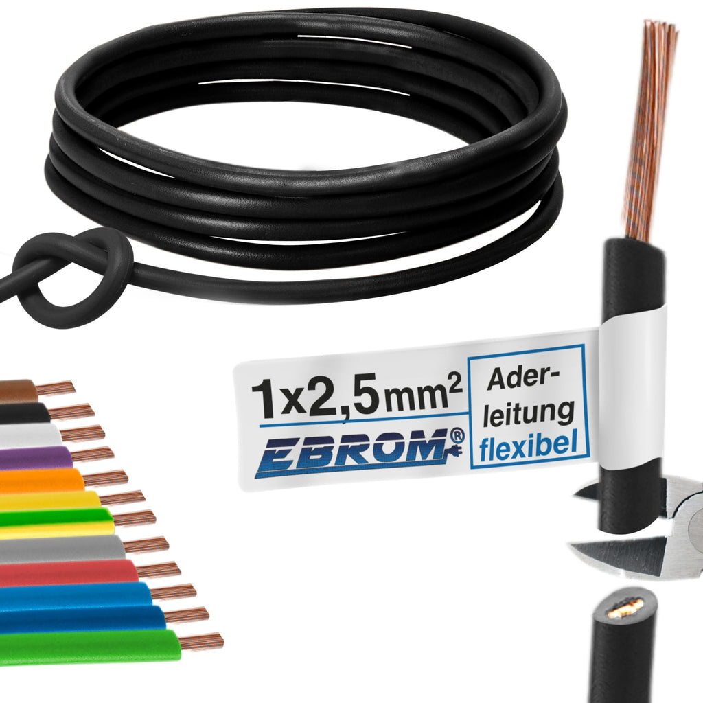  [AUSTRALIA] - Core cable wiring cable - single core flexible - PVC cable - H07V-K 2.5 mm² - color: black - many lengths available in 5 meter increments, your length: 10 m 2.5 mm2