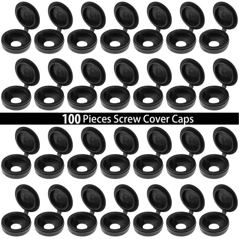  [AUSTRALIA] - 100 Pieces Hinged Screw Cover Caps Plastic Screw Caps Fold Screw Snap Covers Washer Flip Tops (Black,S) S Black