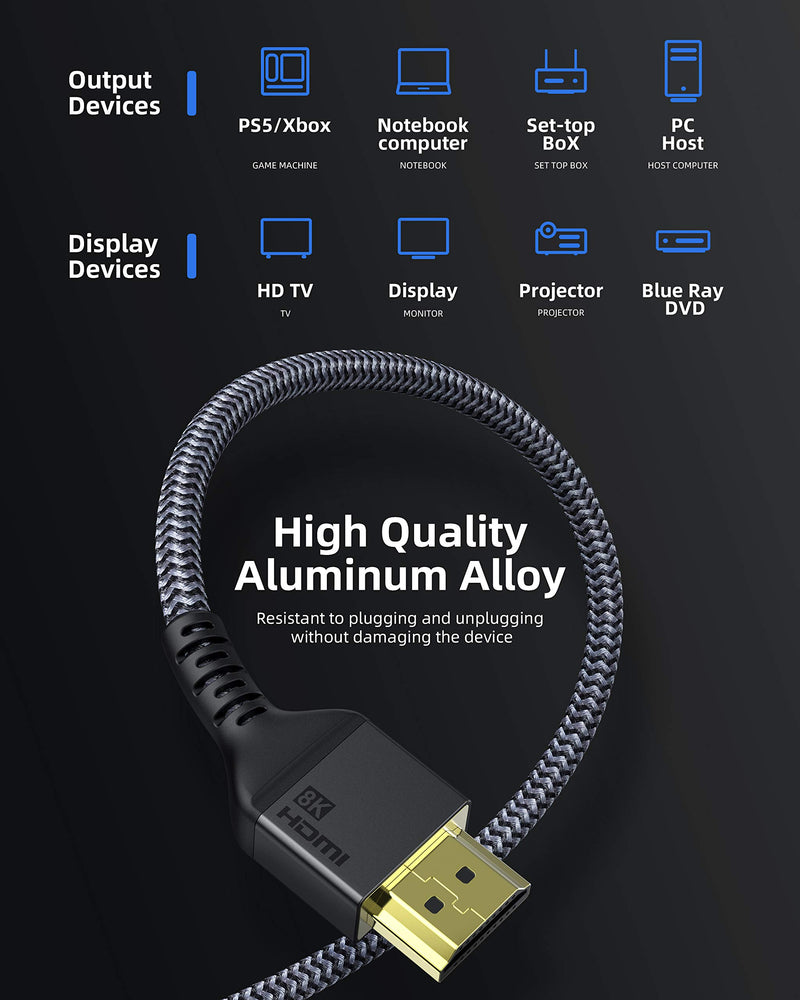 8K HDMI Cable 10FT, Maxonar (Certified) 48Gbps Ultra High Speed HDMI 2.1 Cord 8K60 4K120 eARC RTX 3090 HDCP 2.2&2.3 Dolby Compatible with Playstation 5/PS5, Xbox Series X, Roku/Fire/Sony/LG CX TV 10ft/3M - LeoForward Australia