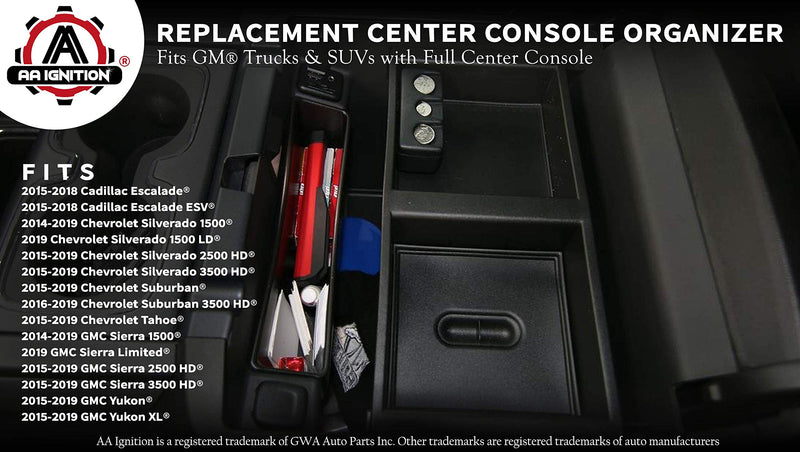  [AUSTRALIA] - Center Console Organizer Tray - Replaces GM part 22817343 - Fits 2014-2019 Chevy Silverado 1500, 2500 HD, 3500 HD, Suburban, 3500 HD, Tahoe, GMC Sierra 1500, Limited, 2500, Yukon, XL - Full Tray