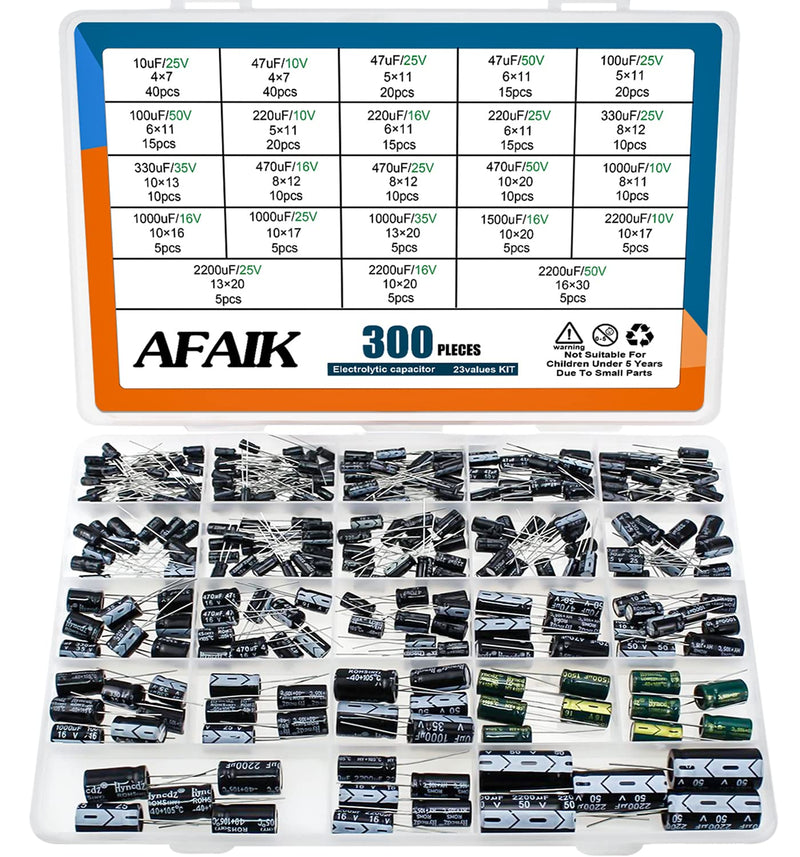  [AUSTRALIA] - Elko capacitor 23 value 300 pieces Elko capacitor assortment electrolytic capacitor set from 10uF to 2200uF 10V 16V 25V 35V 50V Elko capacitors aluminum capacitor kit with storage box 3 value 300 pieces electrolytic capacitor