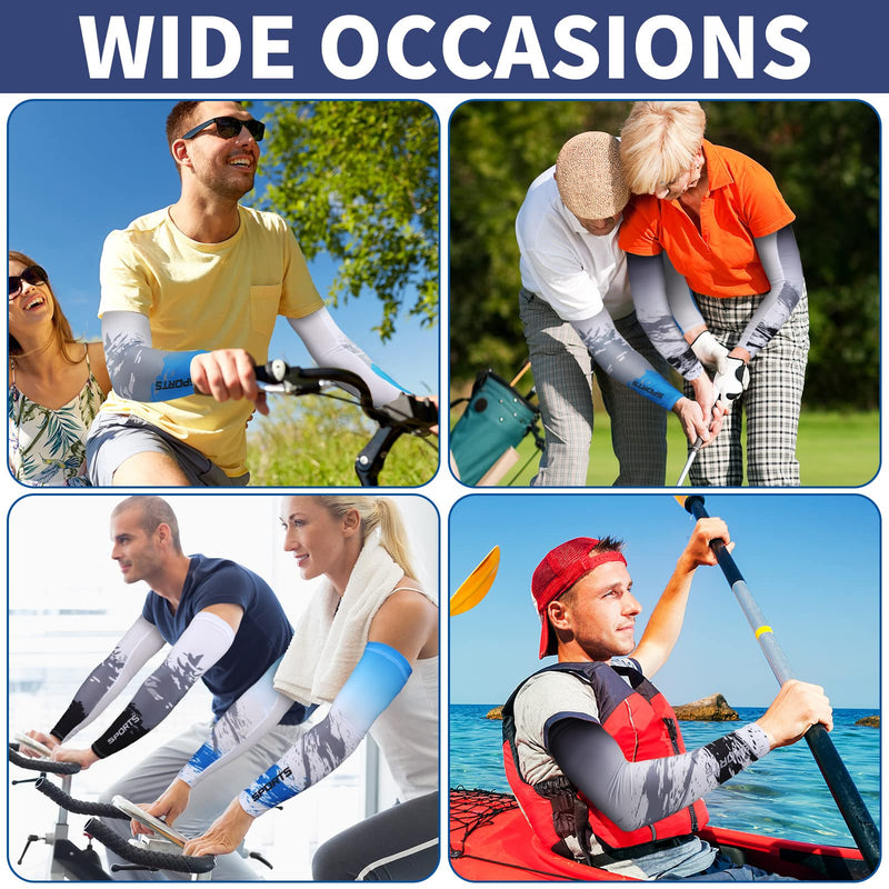  [AUSTRALIA] - 4 Pairs UV Sun Protection Arm Sleeves Cooling Sports Sleeve Anti Slip Ice Silk Arm Warmers Arm Covers for Men Women Black, Blue Large