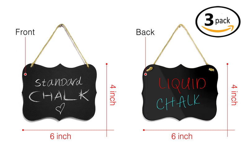  [AUSTRALIA] - Small Chalkboard Hanging Signs Acrylic 4x6" - Double Sided for Standard Chalk & Other Side for Liquid Chalk Marker- Memo Message Sign - Small Blackboard - for Crafts - Menus - Florists - Events (3) 3