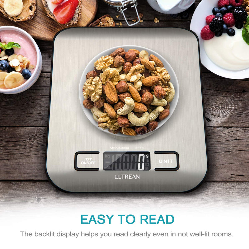  [AUSTRALIA] - Ultrean Digital Food Scale, High Precision Kitchen Scale, Measures in Grams and Ounces for Cooking and Baking, 5 Units with Tare Function, Stainless Surface (Batteries Included)