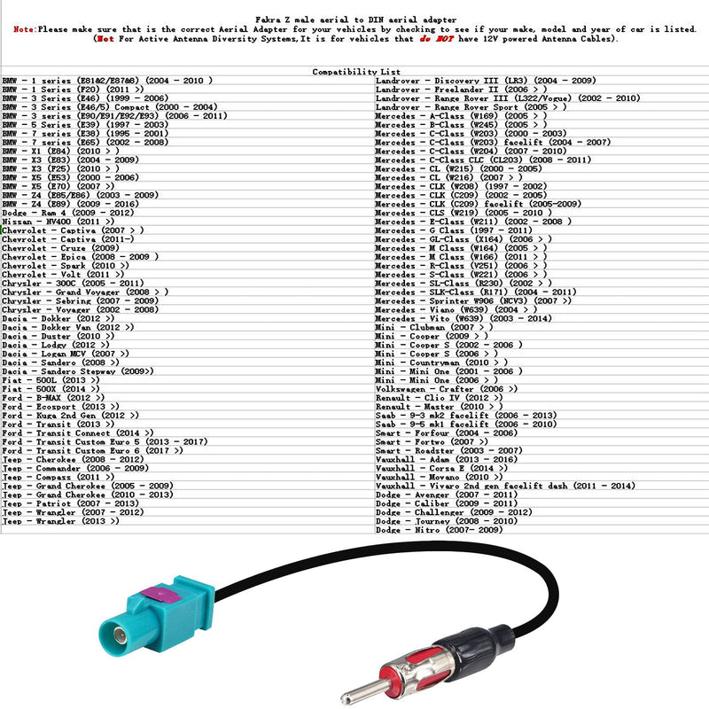  [AUSTRALIA] - onelinkmore Car Antenna Universal Vehicle Radio Stereo AM & FM Antenna Connector Cable Fakra Z Male Female to DIN Plug Connector Cable for Car Stereo Audio HD Radio Head Unit CD Media Player Receiver