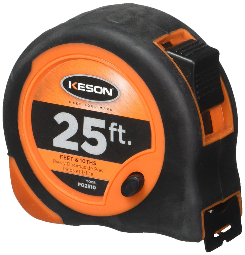  [AUSTRALIA] - Keson PG2510 Economy Series Short Tape Measure with Lacquer Coated Steel Blade (Graduations: ft, 1/10, 1/100), 1-Inch by 25-Foot Ft., 1/10, 1/100