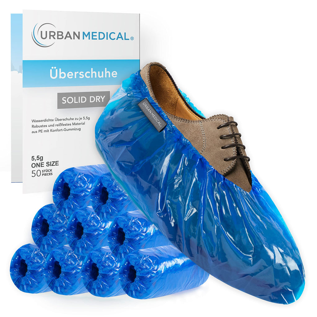  [AUSTRALIA] - URBAN MEDICAL 50x waterproof disposable/reusable shoe covers with non-slip sole | SOLID DRY | Tear-resistant and abrasion-proof | For indoor and outdoor use | One size - 5.5g per overshoe 50