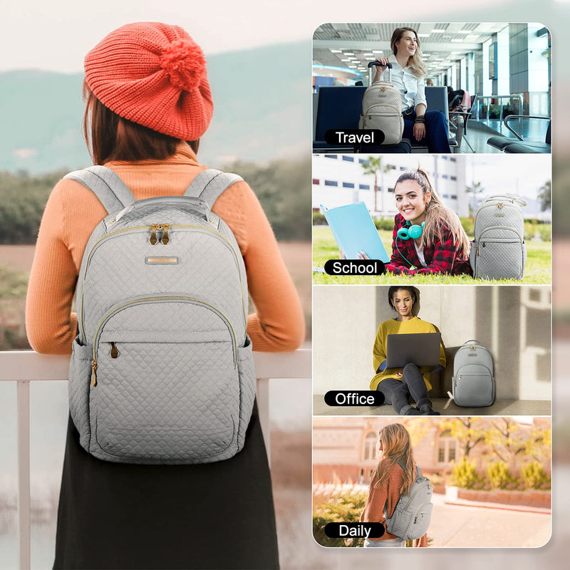  [AUSTRALIA] - Women Backpacks LIGHT FLIGHT Laptop Backpack for Women 15.6” Notebook Casual Bag Stylish Stitch Pattern Day Pack for Travel Business College High School Grey