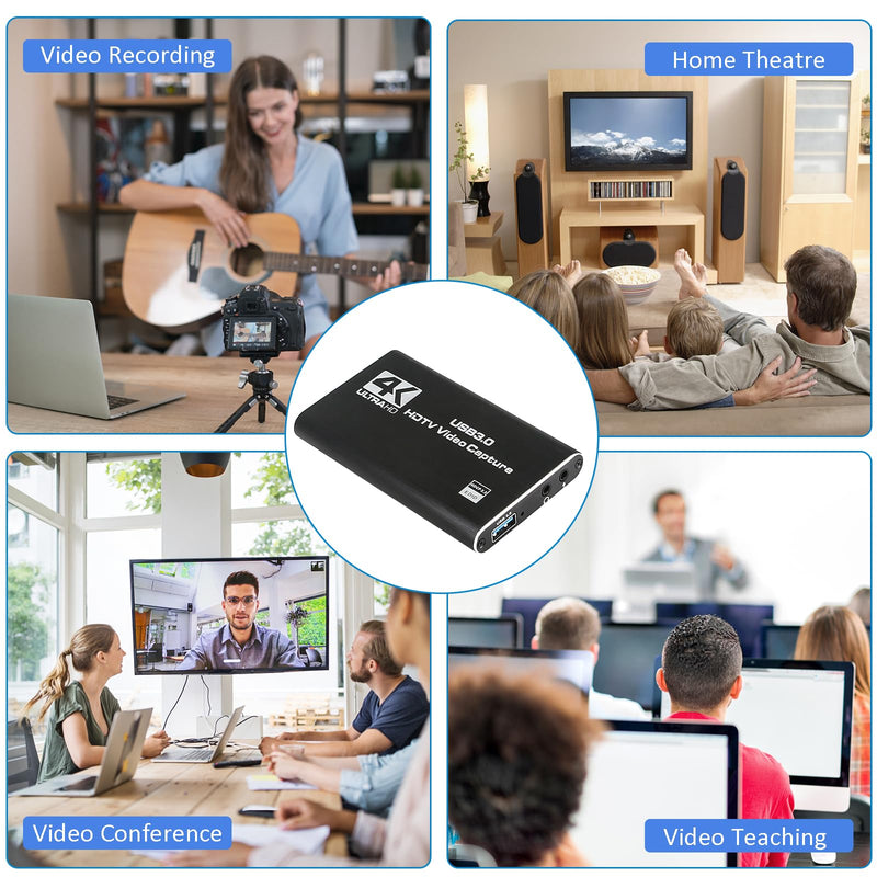  [AUSTRALIA] - 4K@60Hz Audio Video Capture Card, USB 3.0 HDMI Video Capture Device, Full HD 1080P, 3.5mm TRS Audio Input, HDCP2.2, for Game Recording, Live Streaming Broadcasting Black