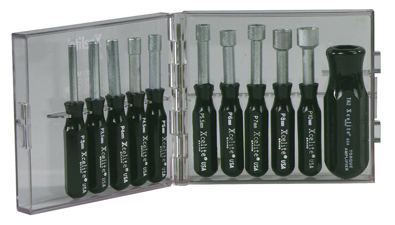  [AUSTRALIA] - Xcelite PS121MM 11 Piece Compact Convertible Nutdriver Set with Clear Plastic Case, Black Handles