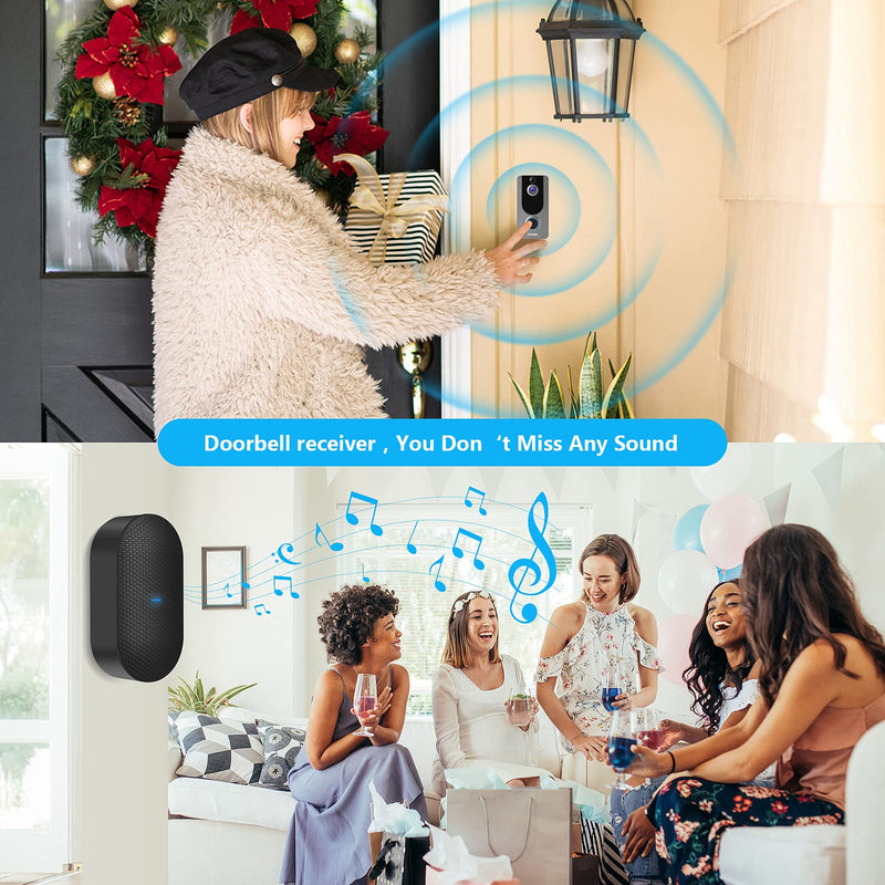  [AUSTRALIA] - 1080P Video Doorbell Camera HD, Wireless Doorbell Camera with Chime, Wireless Operated, HD Night Vision, 2-Way Audio, Motion Detection, IP65 Waterproof, Free Cloud Storage(for iOS & Android) Silver