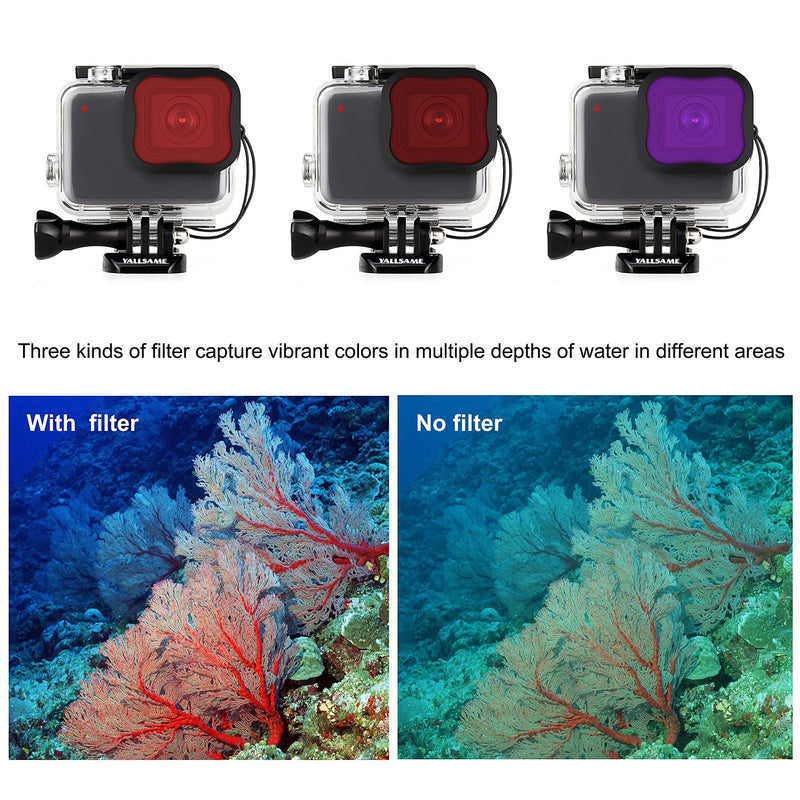  [AUSTRALIA] - YALLSAME Waterproof Case Housing Case with Dive Filter for GoPro Hero 7 Silver / Hero 7 White Action Camera 45 Metres Underwater Protective Diving Accessories Kit for GoPro 7 White Silver Waterproof Case for HERO7 Silver/White with Filter