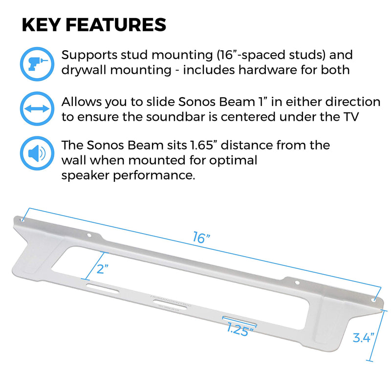  [AUSTRALIA] - HumanCentric Wall Mount Compatible with Sonos Beam Speaker (White) | Wall Mount Bracket Compatible with Sonos Beam White