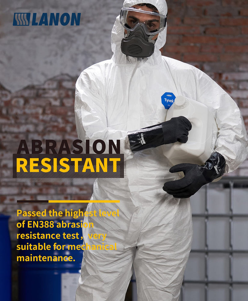 [AUSTRALIA] - LANON Nitrile Chemical Resistant Gloves, Reusable Heavy Duty Safety Work Gloves with MicroFoam Textured Palm, Acid, Alkali and Oil Protection, XX Large Size 11 (Pack of 1) Black