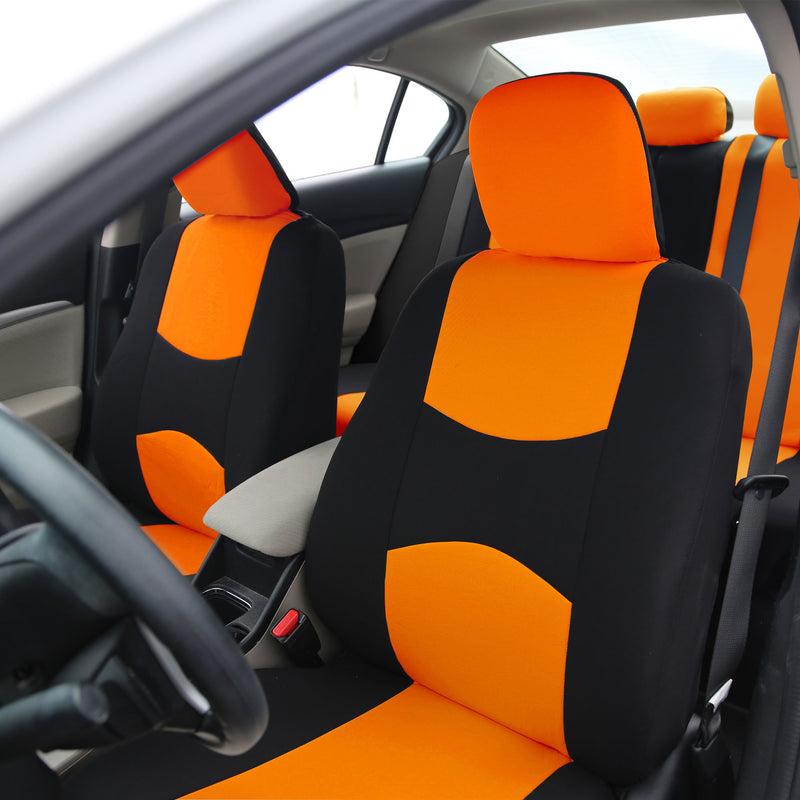  [AUSTRALIA] - FH Group Universal Fit Flat Cloth Pair Bucket Seat Cover, (Orange/Black) (FH-FB050102, Fit Most Car, Truck, Suv, or Van) Orange/Black