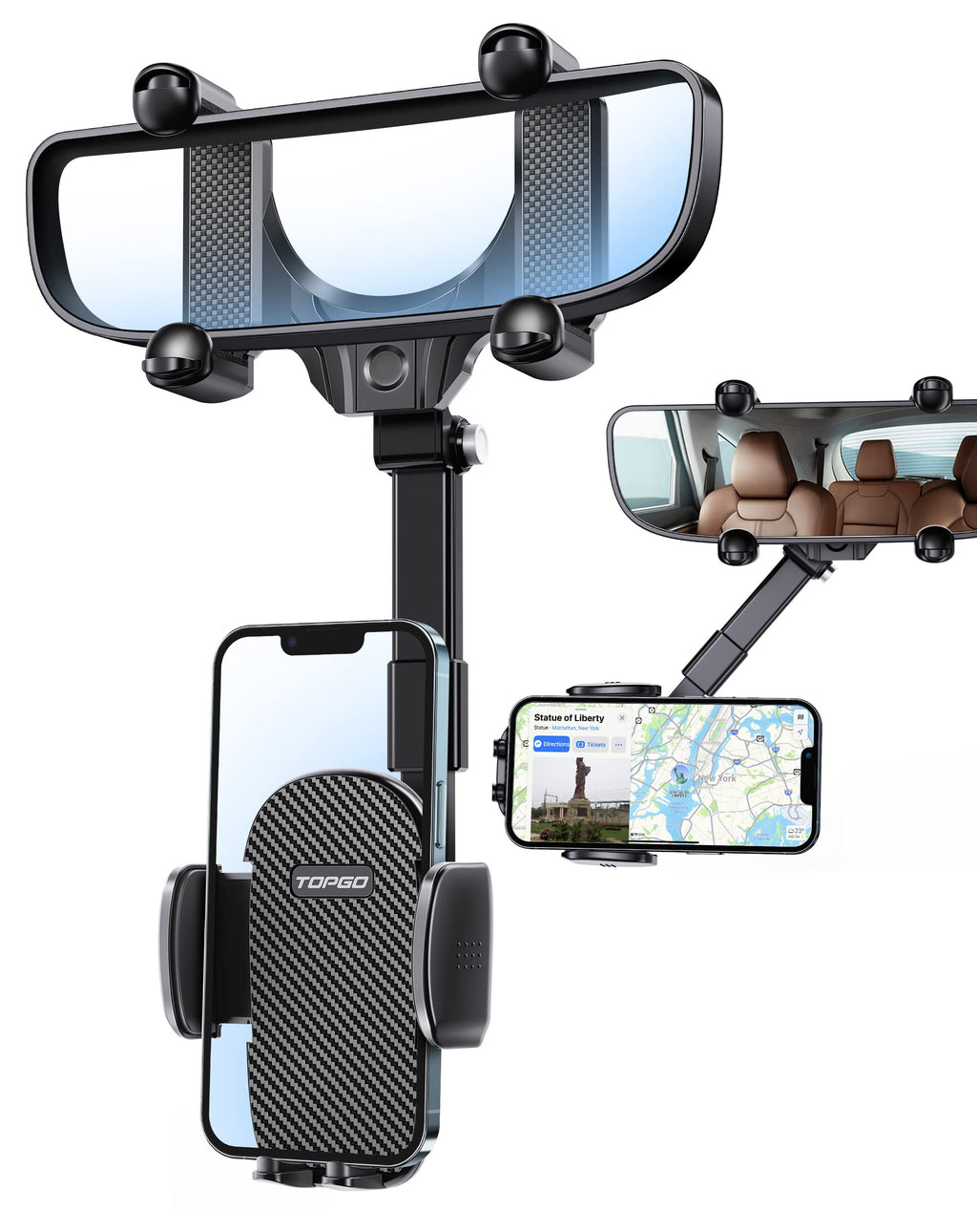  [AUSTRALIA] - Rotatable and Retractable Car Phone Holder- Rear View Mirror Phone Holder, TOPGO Upgrade Adjustable Car Phone Holder Mount for iPhone, Samsung and All Smartphones