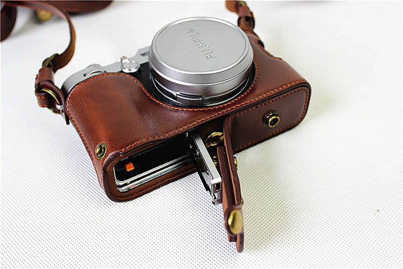  [AUSTRALIA] - Full Protection Bottom Opening Version Protective PU Leather Camera Case Bag for Fujifilm x100f with Shoulder Strap Dark Brown