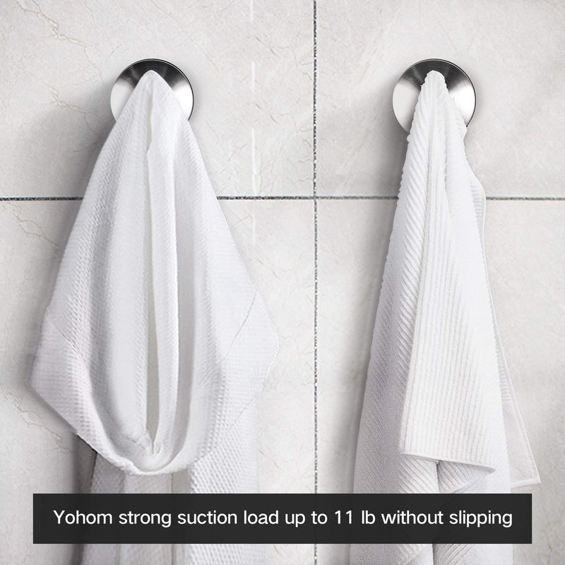  [AUSTRALIA] - Yohom 2Pcs SUS 304 Stainless Steel Vacuum Suction Cup Hooks Shower Holder - Removable Bathroom Shower Hook Suction Towel Rack and Kitchen Organizer for Towel Hook, Bathrobe and Loofah,Brushed Finish Brushed