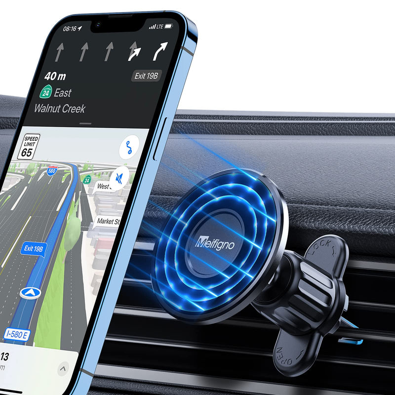  [AUSTRALIA] - Meifigno Magnetic Car Vent Mount for iPhone 14/13/12 Series [Strong Power] [Upgraded Air Vent Clip] Car Phone Mount 360° Rotation Phone Mount Cell Phone Holder for Car Fit for MagSafe Case