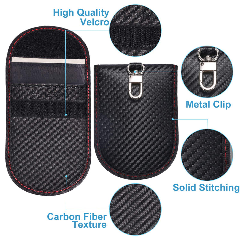  [AUSTRALIA] - Faraday Bag for Key Fob (2 Pack), TICONN Faraday Cage Protector - Car RFID Signal Blocking, Anti-Theft Pouch, Anti-Hacking Case Blocker (Carbon Fiber Texture) Black Carbon Fiber