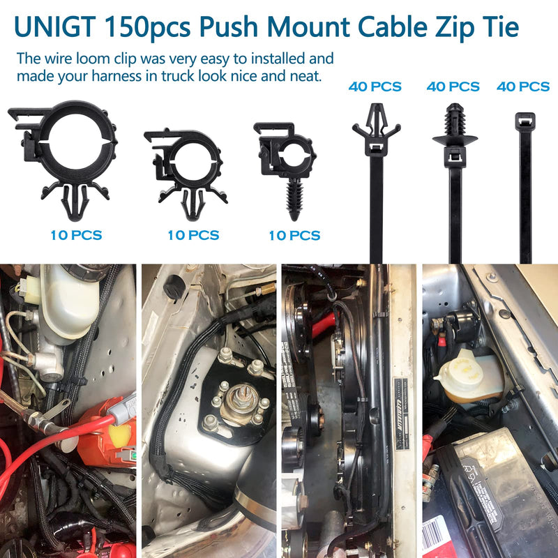 Bundle Cable Routing Clip UNIGT 150pcs Push Mount Cable Zip Tie with Car Wire Loom Routing Clips ...