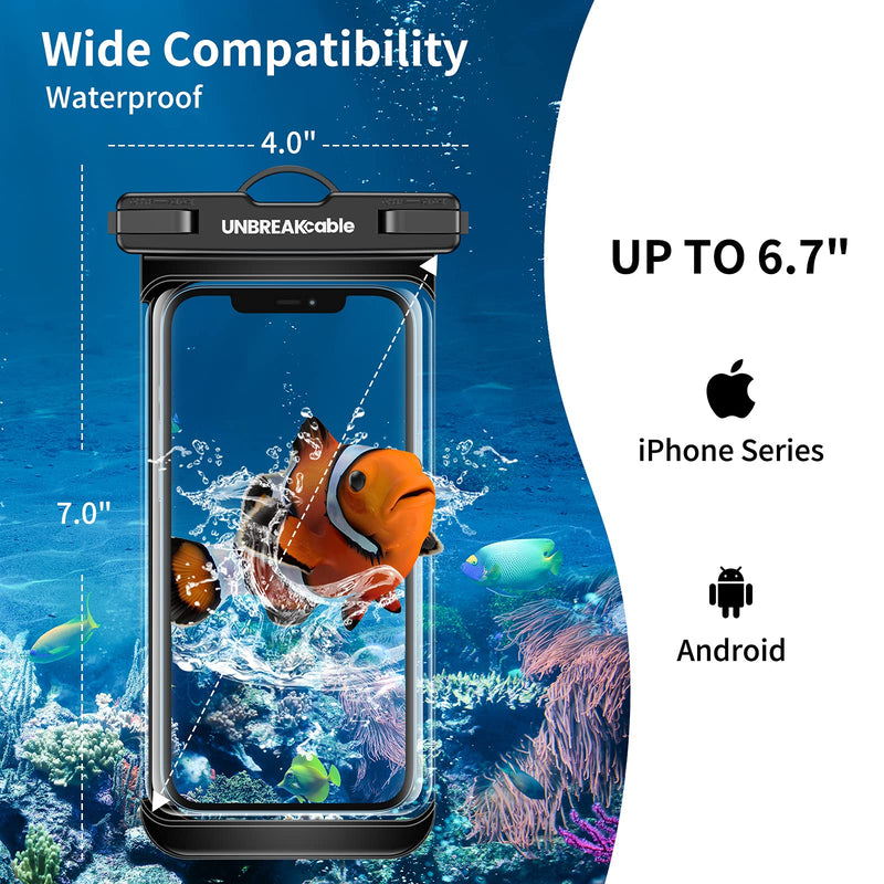  [AUSTRALIA] - UNBREAKcable Universal Waterproof Phone Pouch, IPX8 Dry Bag, Underwater Phone Case for iPhone 12/11 Pro Max, X/XS/XR/XS Max, 8, Samsung, LG, HTC and More Up to 6.7 Inches- 2 Packs