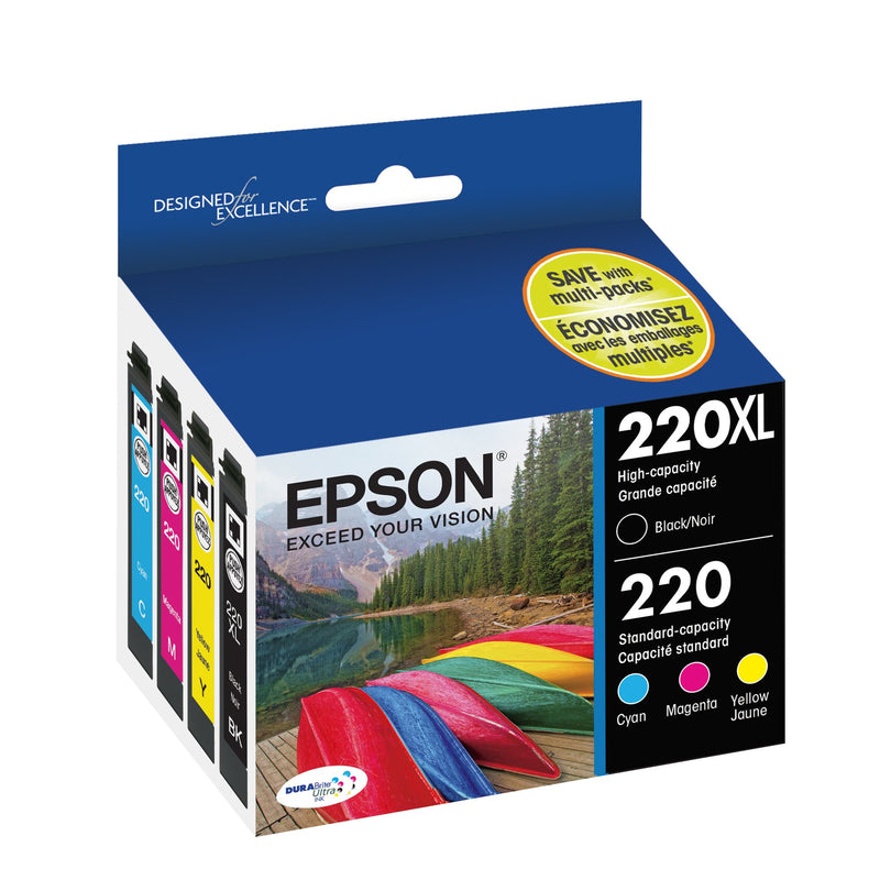  [AUSTRALIA] - EPSON T220 DURABrite Ultra -Ink High Capacity Black & Standard Color -Cartridge Combo Pack (T220XL-BCS) for select Epson Expression and WorkForce Printers Ink, 4 Color