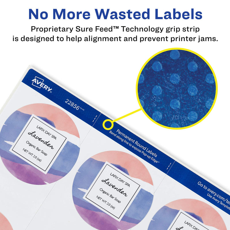 Avery Printable Waterproof Round Labels with Sure Feed, 2.5" Diameter, White, 72 Customizable Labels (22856) 72 labels - LeoForward Australia