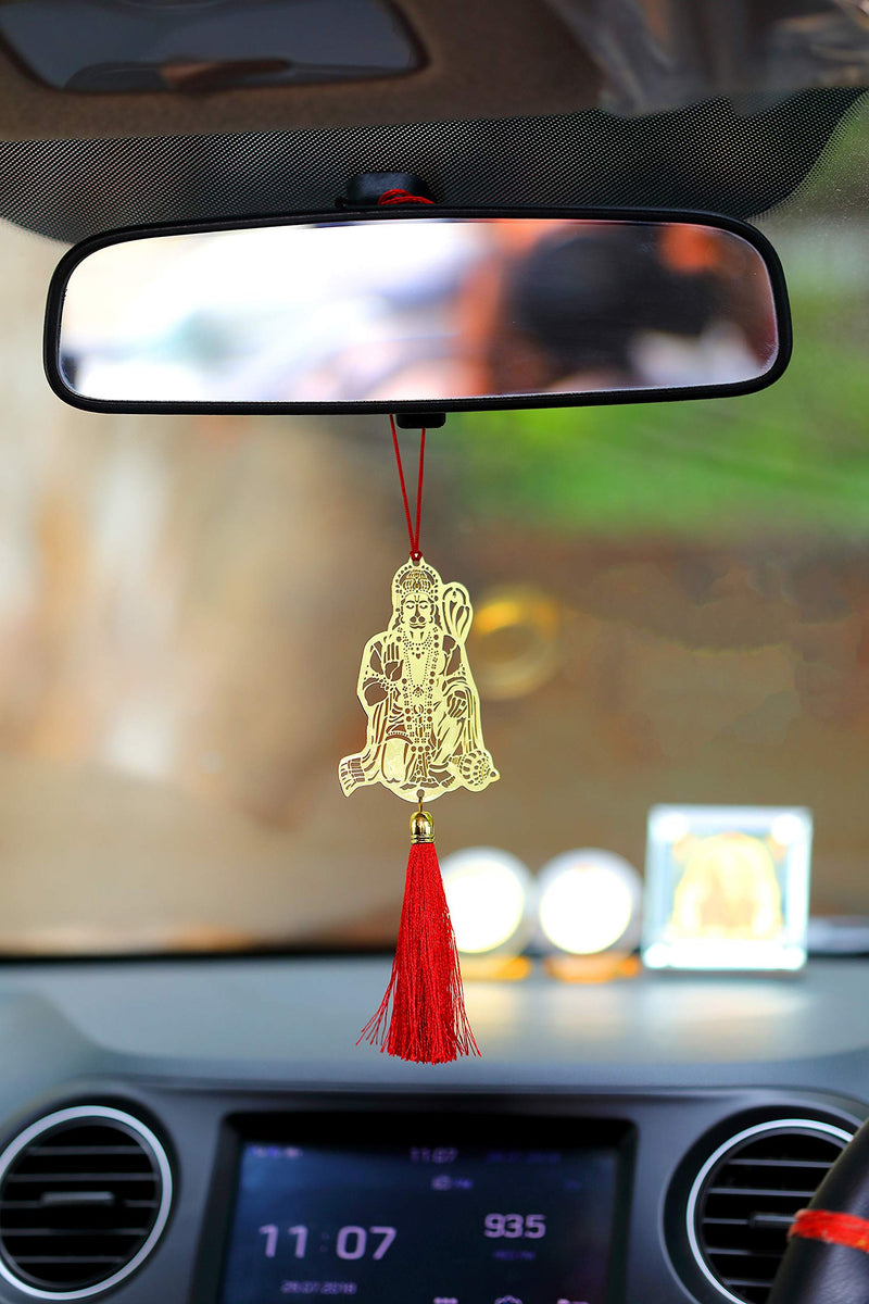 ADORAA Jai Hanuman Bajrangbali - Rear View Mirror Car Hanging Ornament/Perfect Car Charm Pendant/Amulet - Accessories for Car Décor in Brass for Divine Blessings & Safety/Protection - LeoForward Australia
