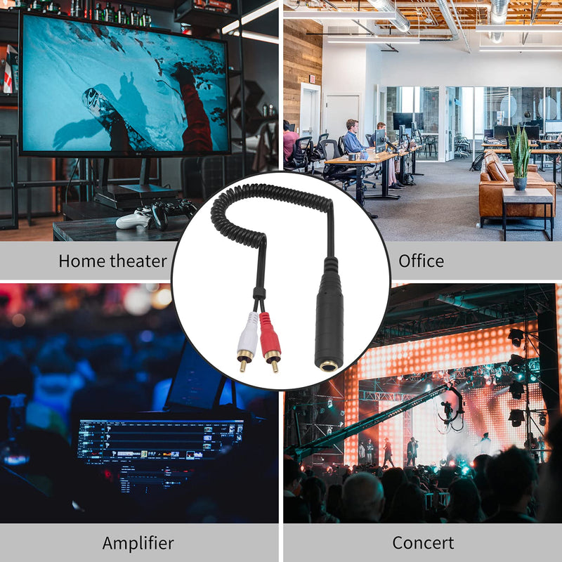  [AUSTRALIA] - Poyiccot RCA to 1/4 Female Adapter Cable, Coild Spring 6.35mm to RCA Adapter, 1/4 inch TRS Stereo Jack Female to 2 RCA Male Plug Y Splitter Extension Cable, Quarter Inch to 2RCA Cord, 2.6ft