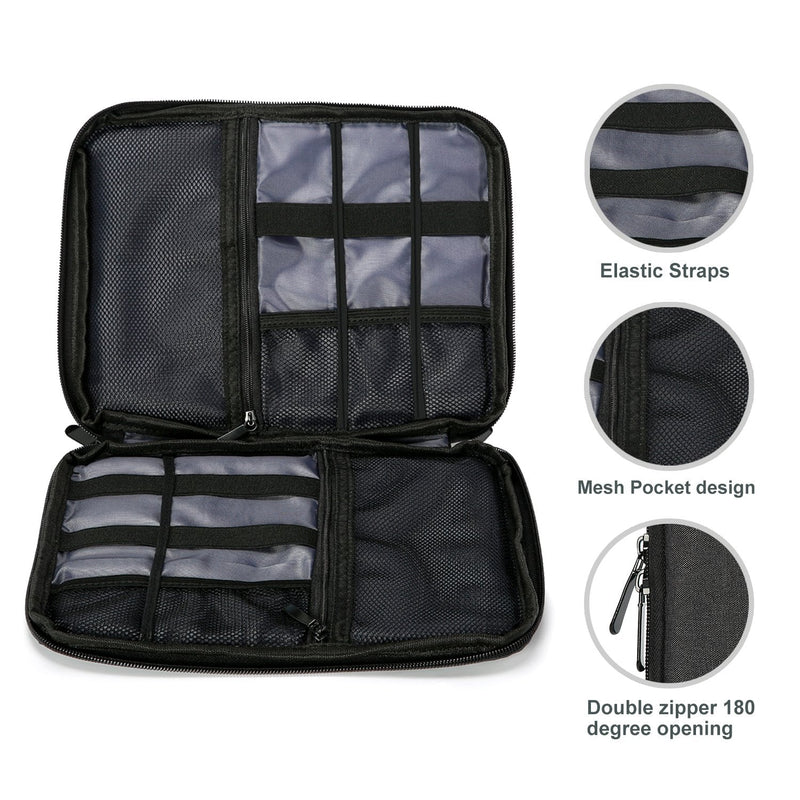  [AUSTRALIA] - ProCase Electronics Travel Gadget Organizer Tech Bag, Handy Gear Accessories Storage Carrying Bag Pouch for USB Cable SD Card Camera Hard Drive Flash Disk Power Bank -Black