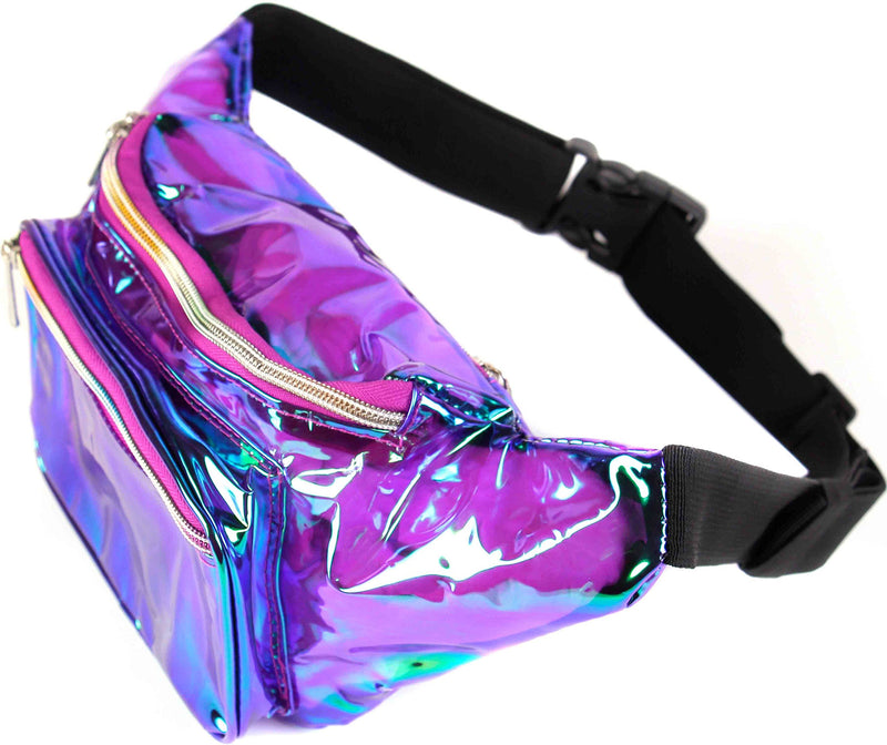 SoJourner Holographic Rave Fanny Pack - Packs for festival women, men | Cute Fashion Waist Bag Belt Bags (Transparent - Purple) Transparent - Purple - LeoForward Australia
