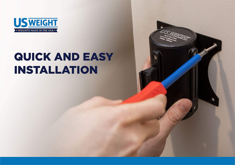  [AUSTRALIA] - US Weight U2500 Crowd Control Wall Mount with 8' Black Retractable Belt with Safe Braking System and Locking Button 8'