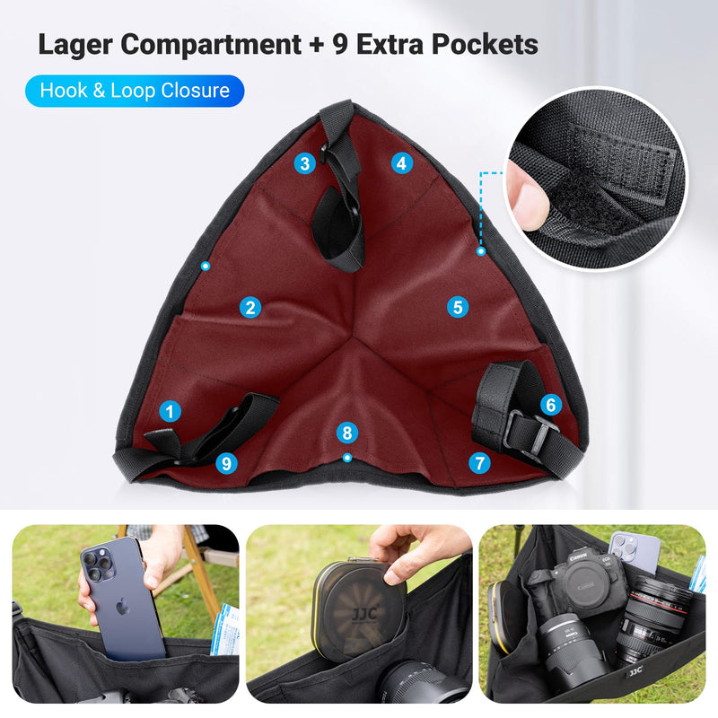  [AUSTRALIA] - JJC Sand Bag for Tripod/Easel,Tripod Stone Bag with 9 Extra Pockets,Tripod Weight Bag for Photography Painter,Heavy Duty Sandbag Tripod Hammock, Adjustable Buckles on the Tripod Legs