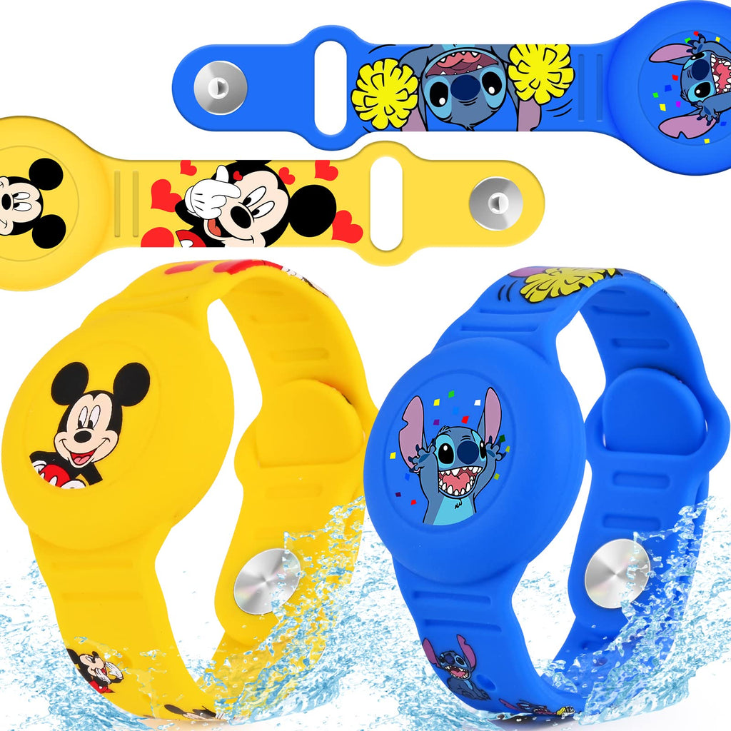  [AUSTRALIA] - 2 Pack AirTag Bracelet for Kids, Waterproof Cute Cartoon Air tag Holder with Wristband Design, Full Coverage Anti-Lost Silicone Airtag Hidden Accessories for Child, Healthy Material Blue + Yellow